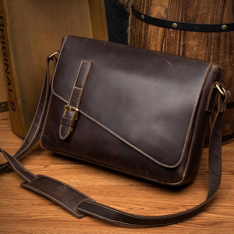 Cool Coffee Leather 13 inches Mens Small Postman Bag Messenger Bag Courier Bag for Men