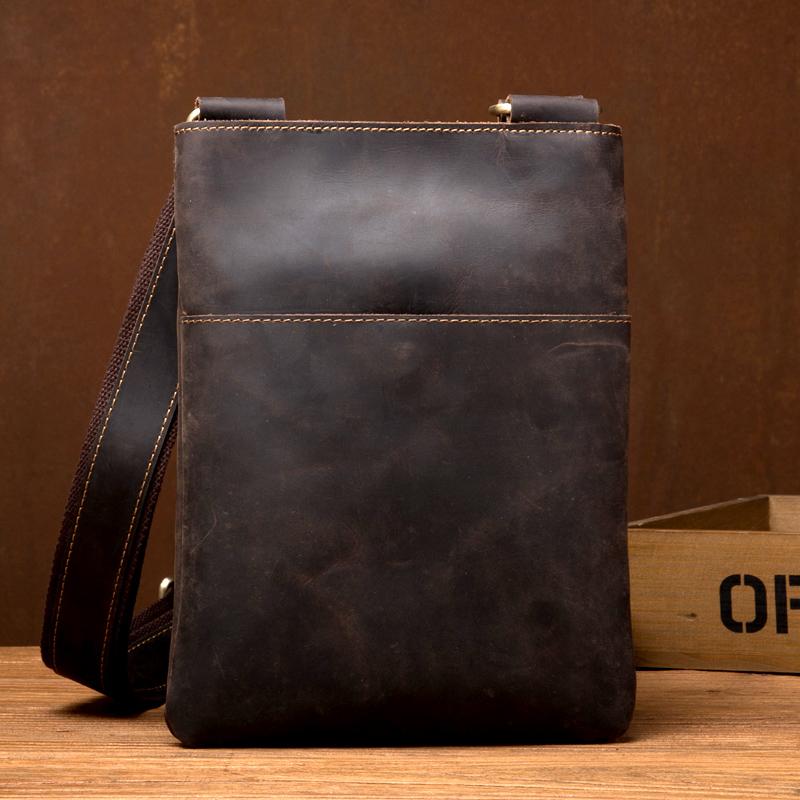 Cool Brown Leather 8 inches Mens Small Vertical Messenger Bags Brown Courier Bag for Men - imessengerbags