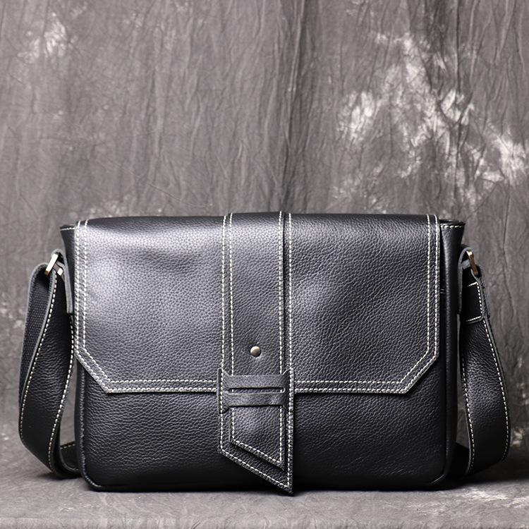 Cool Black LEATHER MENS Ipad SIDE BAGS COURIER BAG Black MESSENGER BAG FOR MEN