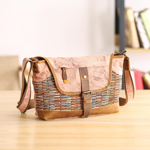 Country Style Canvas Leather Mens 14'' Womens Small Side Bag Courier Bag Messenger Bag for Men