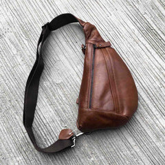 Fashion Brown Leather Men's Sling Bags Chest Bag Fashion Brown One shoulder Backpack Sling Bag For Men - imessengerbags