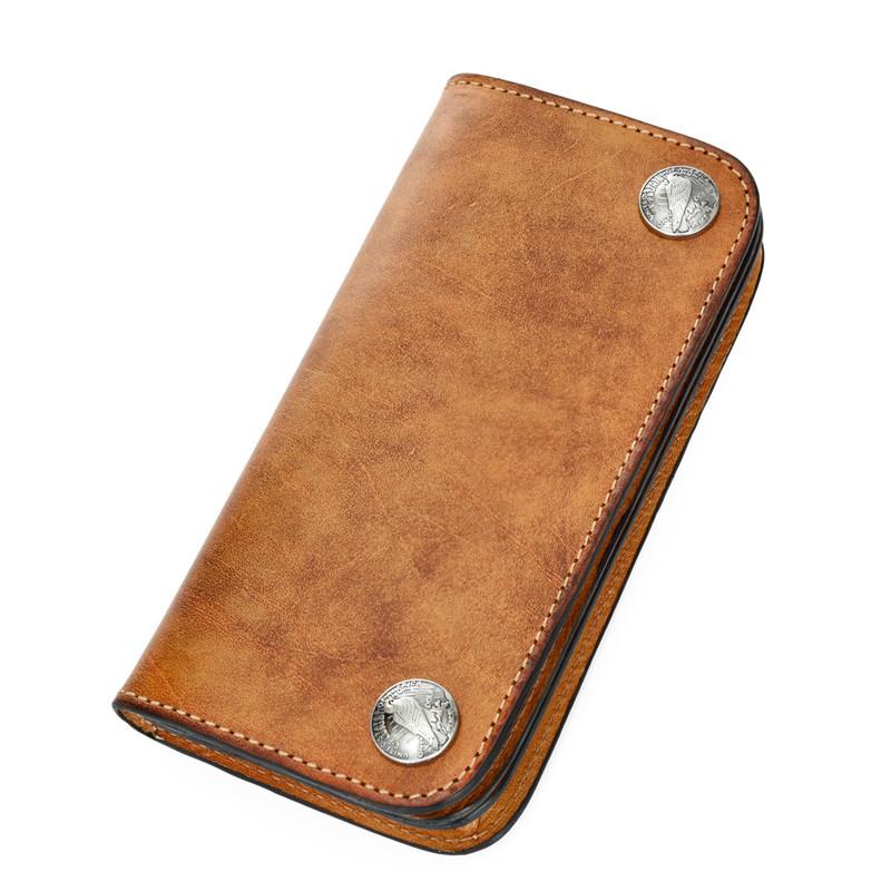 Handmade Vintage Mens Brown Leather Long Wallet Bifold Brown Cool Long Wallets for Men