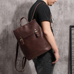 Vintage Mens Coffee Leather Backpack Travel Backpack Leather Hiking Backpack for Men - imessengerbags