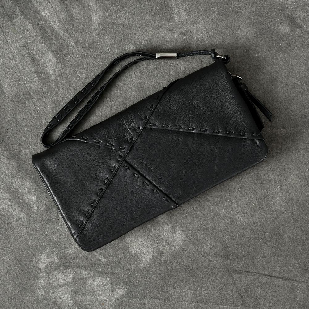 Black Leather Mens Women's Business Clutch Bag Long Wallet For Men - imessengerbags