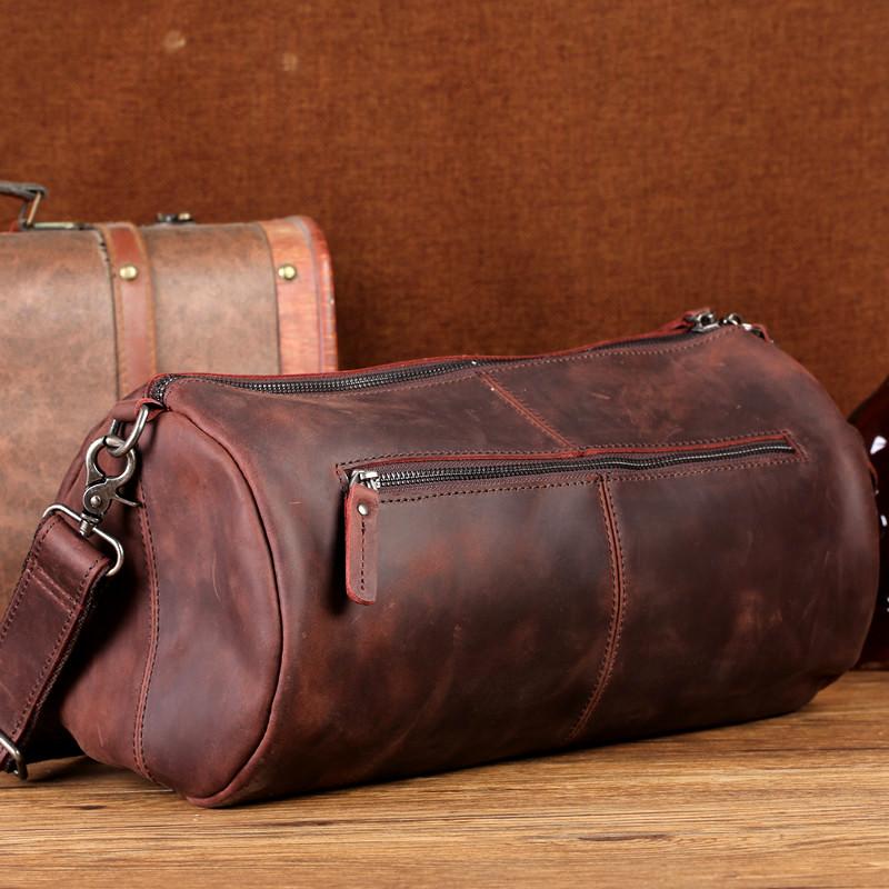 Red Brown Leather Mens Casual Barrel Postman Bag Side Bag Bucket Messenger Bag For Men - imessengerbags