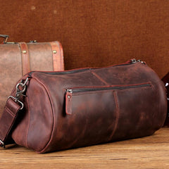Red Brown Leather Mens Casual Barrel Postman Bag Side Bag Bucket Messenger Bag For Men - imessengerbags