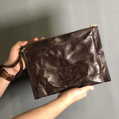 Genuine Leather Mens Clutch Cool Slim Wallet Zipper Clutch Wristlet Wallet for Men
