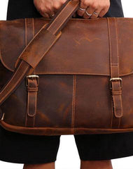 Leather Mens Vintage Large Brown Messenger Bag Laptop Shoulder Bag for Men