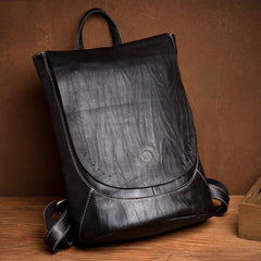 Fashion Mens Black Leather 14-inch Satchel Computer Backpacks Cool Travel Backpacks School Backpack for men - imessengerbags