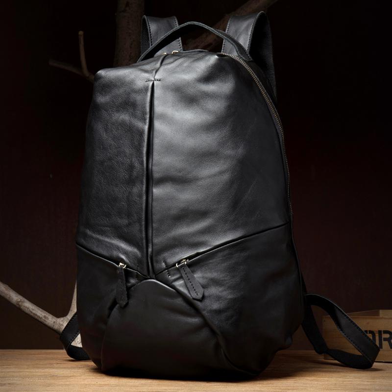 Black Fashion Mens Leather 15-inches Large Backpacks Coffee Travel Backpacks School Backpacks for men - imessengerbags