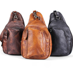 Cool Brown MENS LEATHER Sling Bag Chest Bag Coffee One Shoulder Backpack For Men - imessengerbags
