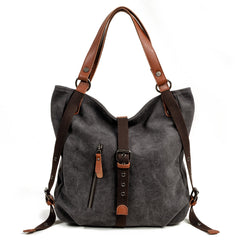 Casual Canvas Leather Womens Mens Gray Tote Bag Shoulder Bag Khaki Tote Purse For Women - imessengerbags