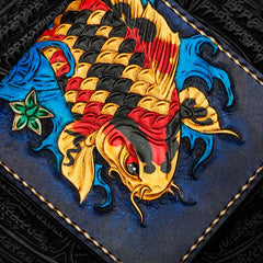 Handmade Leather Carp Tooled Mens billfold Wallet Cool Leather Wallet Slim Wallet for Men - imessengerbags
