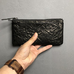 Cool Leather Mens Black Zipper Wallet Long Leather Wallet Clutch Wristlet Wallet for Men