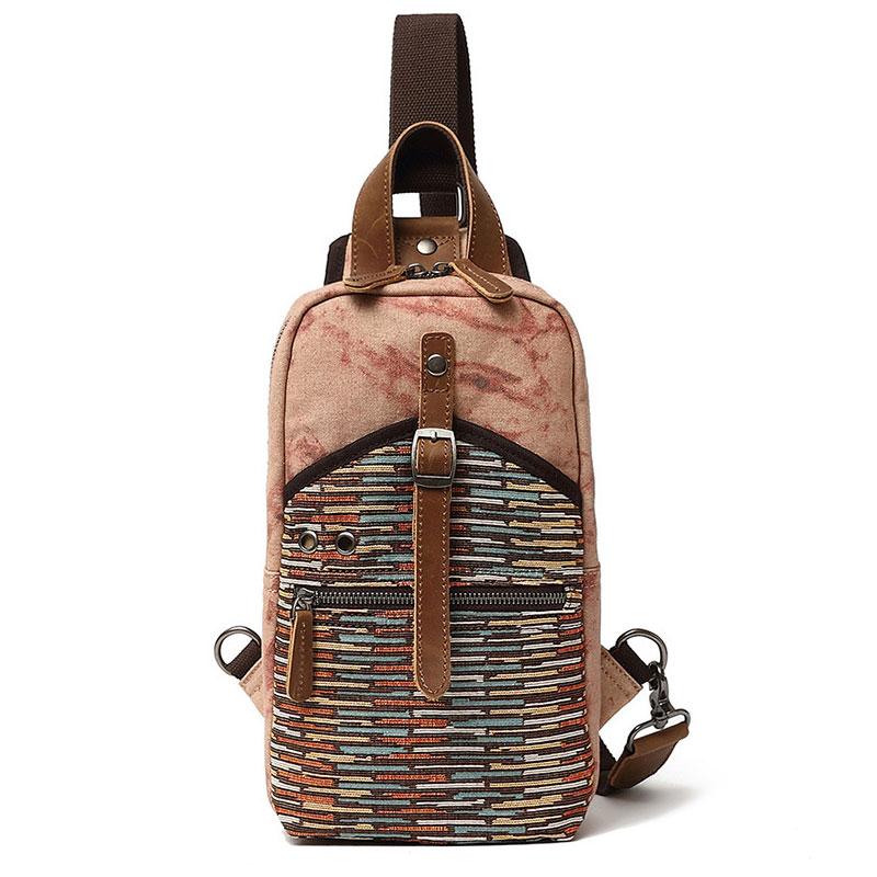 Rustic Canvas Leather Mens Sling Bag Chest Bag One Shoulder Pack for men - imessengerbags