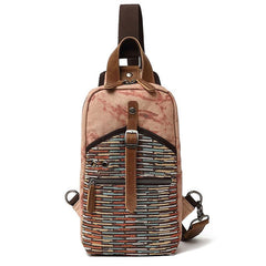 Rustic Canvas Leather Mens Sling Bag Chest Bag One Shoulder Pack for men - imessengerbags
