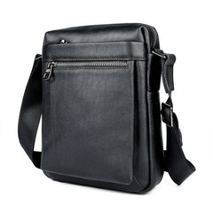 Black Cool Leather 8 inches Small Vertical Messenger Bag Courier Bag Postman Bag For Men - imessengerbags