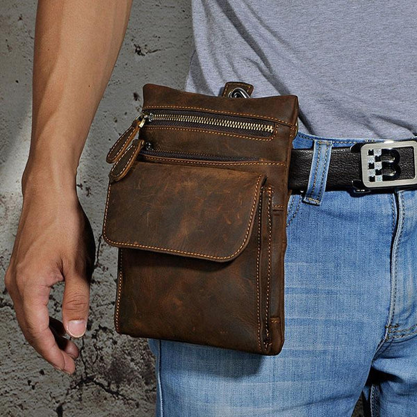 Vintage Mens Leather Belt Pouch Holster Side Bag Belt Case Waist Pouch for Men - imessengerbags