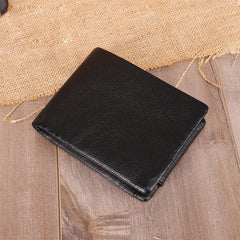 Vintage Brown Trifold Leather Men's Small Wallet RFID Black billfold Wallet For Men - imessengerbags
