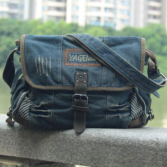 Blue Denim Mens Fashion Messenger Bags Large Jean Blue Shoulder Bag Po