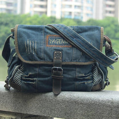 Blue Denim Mens Fashion Messenger Bags Large Jean Blue Postman Bags Courier Bag For Men