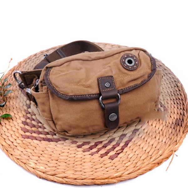 Canvas Mens Chest Bag Khaki Waist Bag Black Canvas Fanny Pack Shoulder Bag For Men