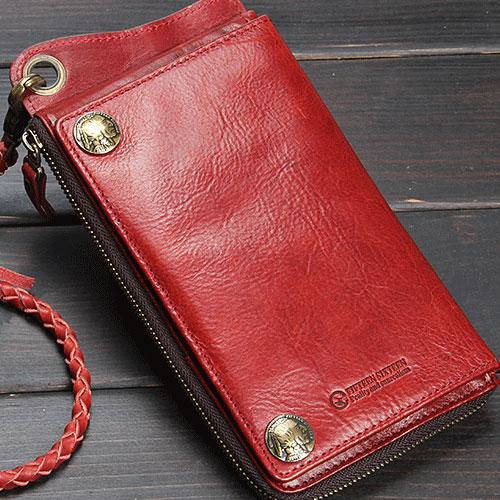 Handmade Mens Cool Long Leather Chain Wallet Cards Biker Trucker Wristlet Wallet