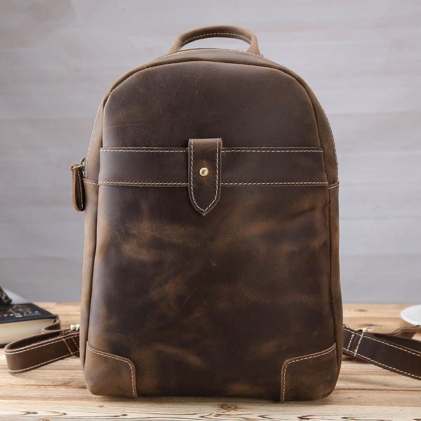 Vintage Brown Leather Men's Sling Bag Backpack Brown One Shoulder Backpack For Men - imessengerbags