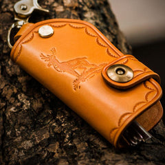 Handmade Leather Tooled Mens Cool Car Key Wallet Car Key Holder Car KeyChain for Men - imessengerbags
