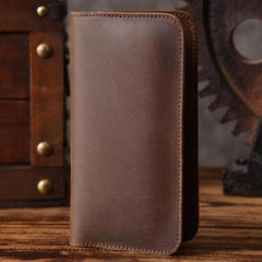 Handmade Leather Mens Cool Long Leather Wallet Slim Phone Clutch Wallet for Men