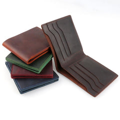 Vintage Brown Leather Men's Small Bifold Wallet Black Slim billfold Wallet For Men - imessengerbags