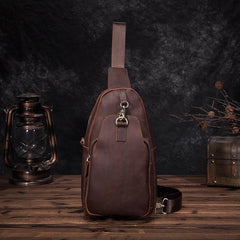 Badass Brown Leather Men's Sling Bag Chest Bag Vintage One shoulder Backpack For Men