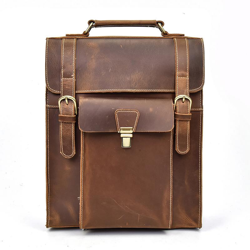 Cool Leather Mens Briefcase Handbag Backpack Satchel Backpack Travel Backpack for Men - imessengerbags