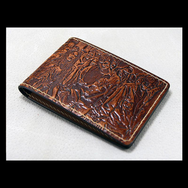 Handmade Leather Tooled Walking Dead License Wallet Mens Card billfold Wallet Cool Leather Wallet Slim Wallet for Men - imessengerbags
