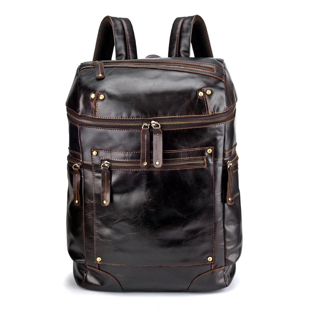 Casual Leather Mens 14inch Laptop Backpack School Backpack Barrel Travel Backpack for Men - imessengerbags