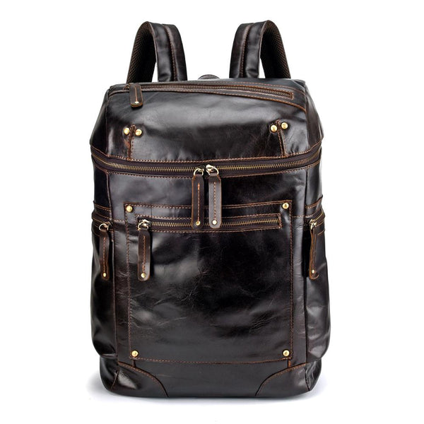 Casual Leather Mens 14inch Laptop Backpack School Backpack Barrel Travel Backpack for Men - imessengerbags