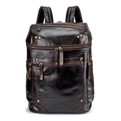 Casual Leather Mens 14inch Laptop Backpack School Backpack Barrel Travel Backpack for Men - imessengerbags