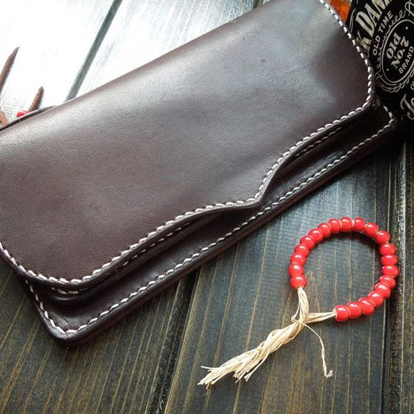 Handmade Leather Mens Clutch Wallet Cool Wallet Long Wallets Biker Chain Wallet for Men - imessengerbags