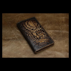 Handmade Leather Tooled Alien-Predator Mens Long Wallet Cool Leather Wallet Clutch Wallet for Men - imessengerbags