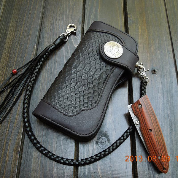 Handmade Leather Biker Wallet Mens Cool Chain Wallet Trucker Wallet with Chain - imessengerbags