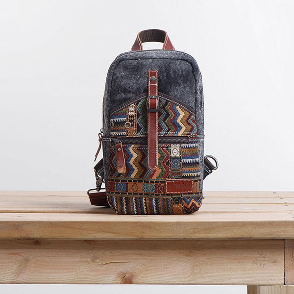 Folk Canvas Mens Sling Bag Vintage Chest Bag One Shoulder Pack for men - imessengerbags