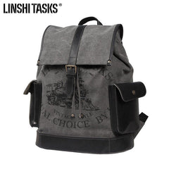 Fashion Canvas Leather Mens Backpack Computer Backpack Khaki Canvas Travel Backpack For Men