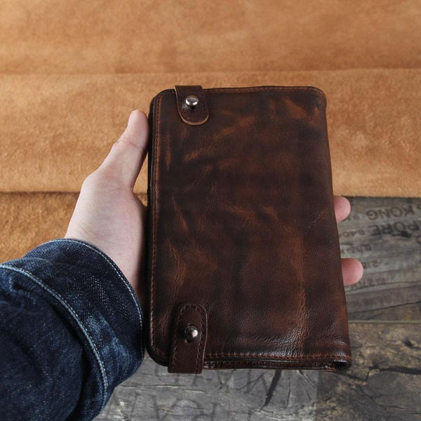 Handmade Leather Mens Cool Long Leather Wallet Bifold Clutch Wallet for Men - imessengerbags