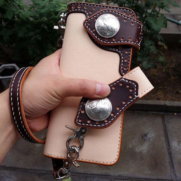 Handmade Leather Biker Wallet Mens Cool Chain Wallet Trucker Wallet with Chain - imessengerbags