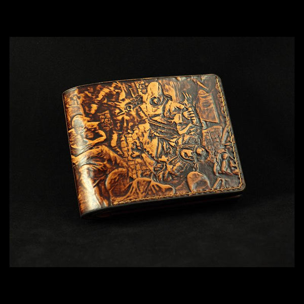 Handmade Leather Tooled Assassins Creed Mens billfold Wallet Cool Leather Wallet Slim Wallet for Men - imessengerbags