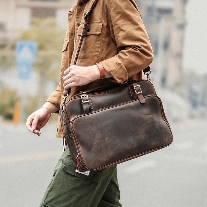 Vintage Dark Brown Mens Leather Briefcase Work Handbag Brown 15'' Computer Briefcase For Men - imessengerbags