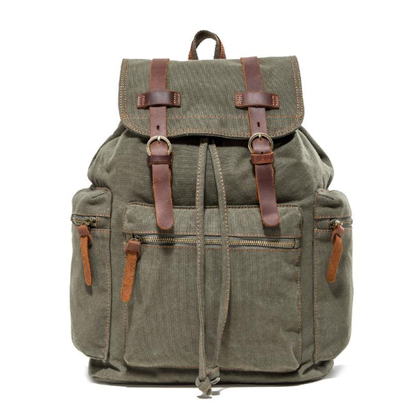Canvas Leather Women Mens 14" Khaki Travel Backpack Green Computer Bag Black College Backpack for Men - imessengerbags