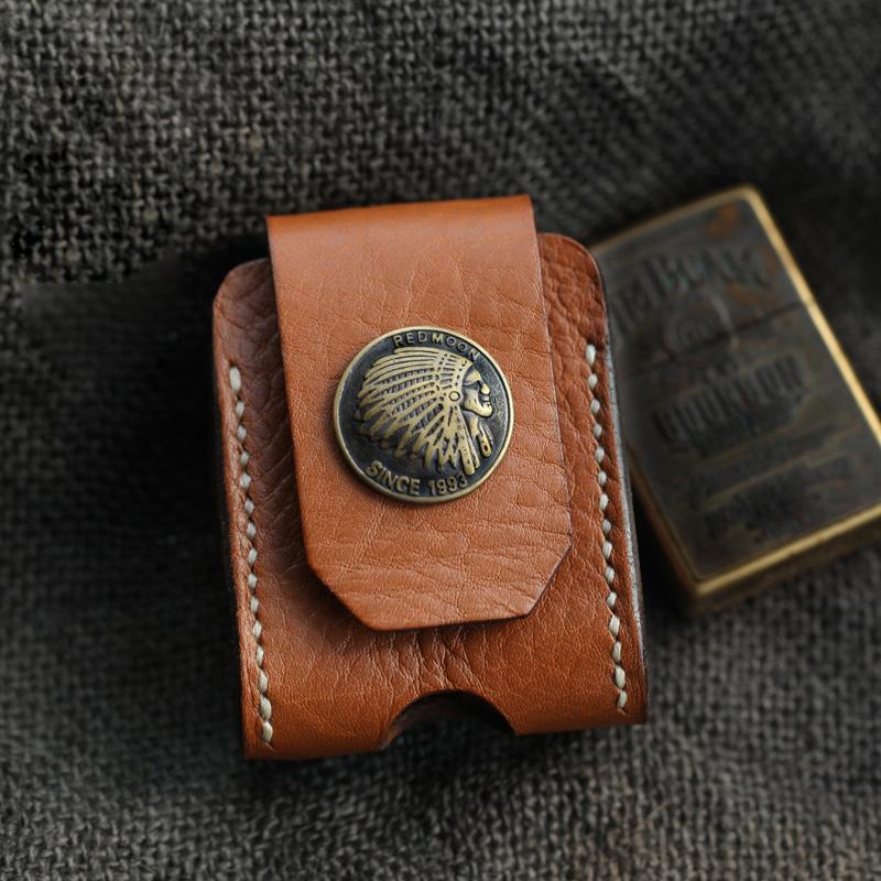 Cool Light Brown Handmade Leather Mens Zippo Lighter Case With Belt Loop Lighter Holders For Men