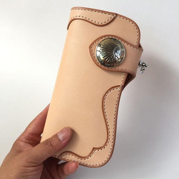 Handmade Leather Biker Wallet Mens Cool Chain Wallet Trucker Wallet with Chain - imessengerbags