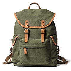 Khaki Retro Canvas Mens Womens Travel Backpack College Backpack Green Canvas School Backpack For Men - imessengerbags